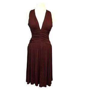 Aziz Brown Knit Drop Waist Backless Midi Dress Size M